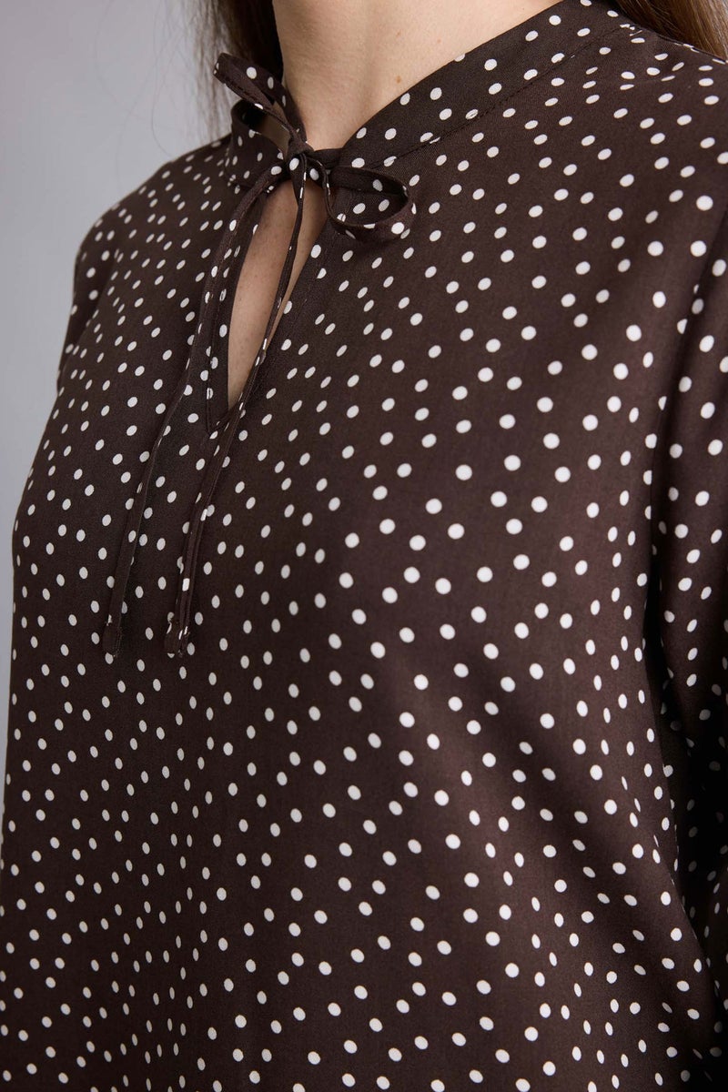 ديفاكتو بلوزة كم طويل مطبوع قصة عادية بياقة مستديرة - Image 3